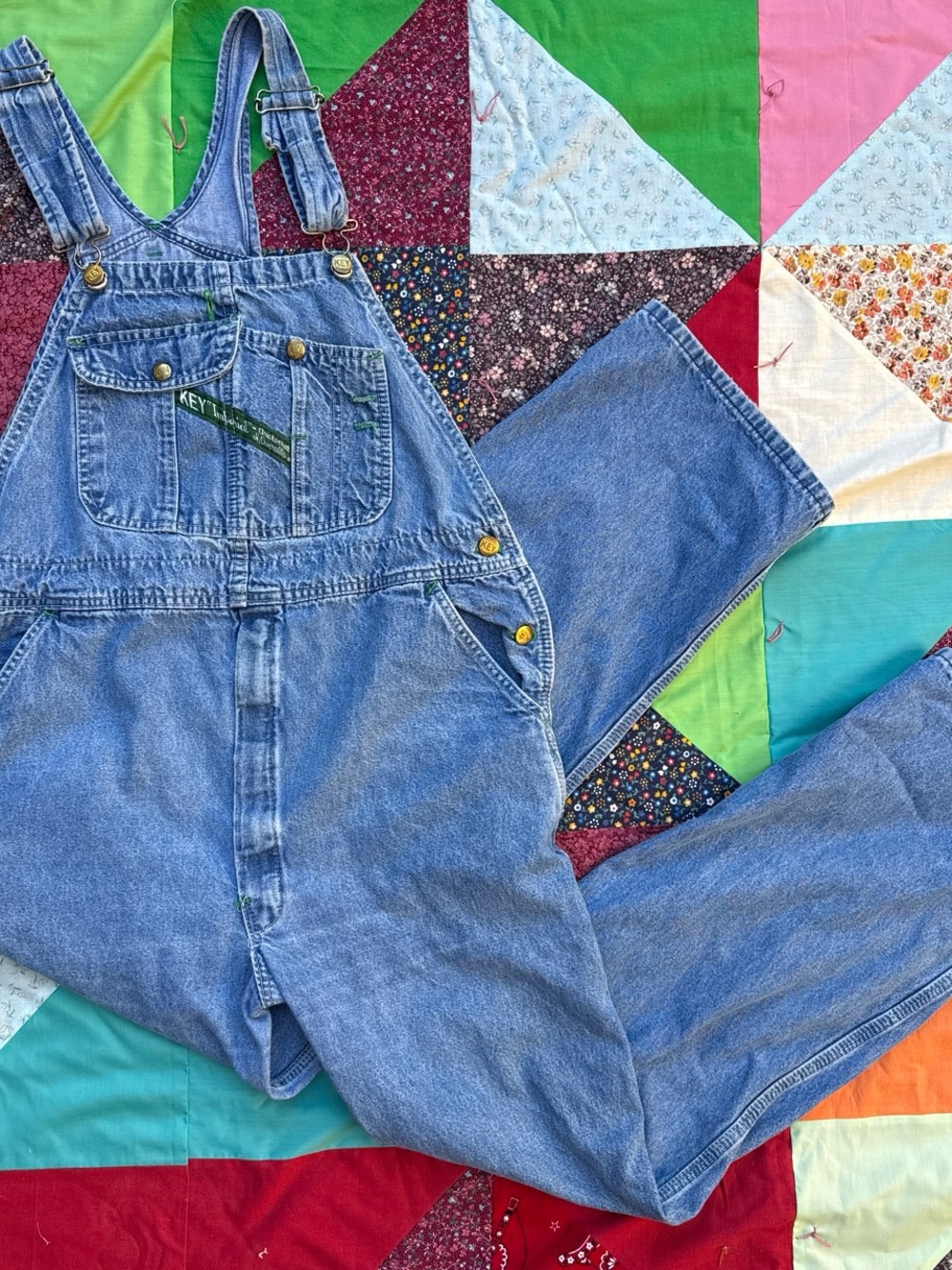 KEY IMPERIAL Denim Overalls - 90s Vintage Green Topstitch